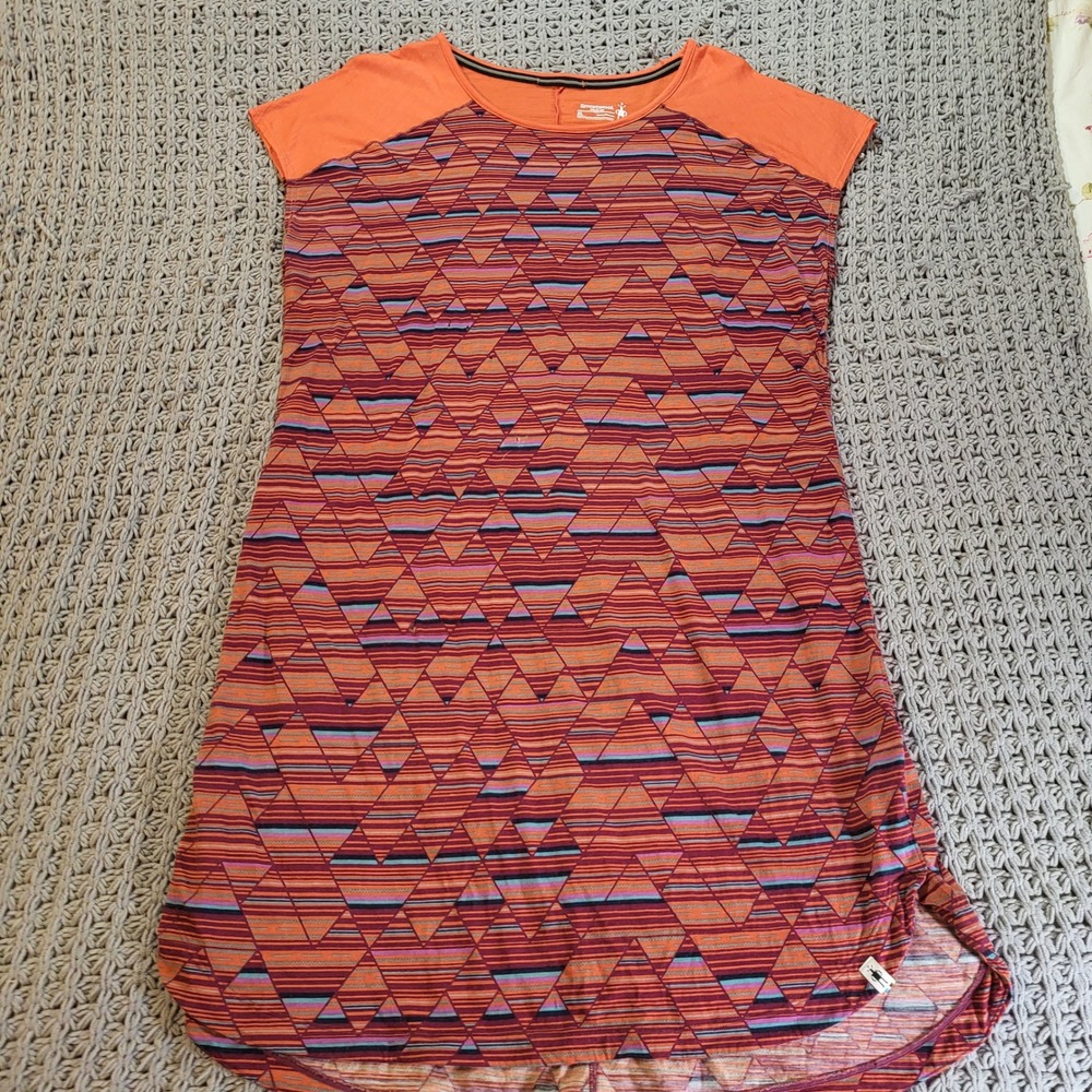 Smartwool Women T-Shirt XL Orange Merino Wool Geometric Hiking Activewear